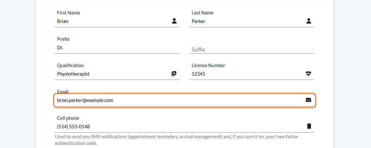 Email field in the personal profile