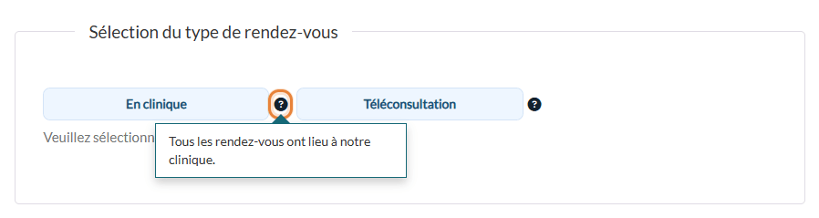 Description d'une catégorie ouverte dans une bulle sur la page de réservation