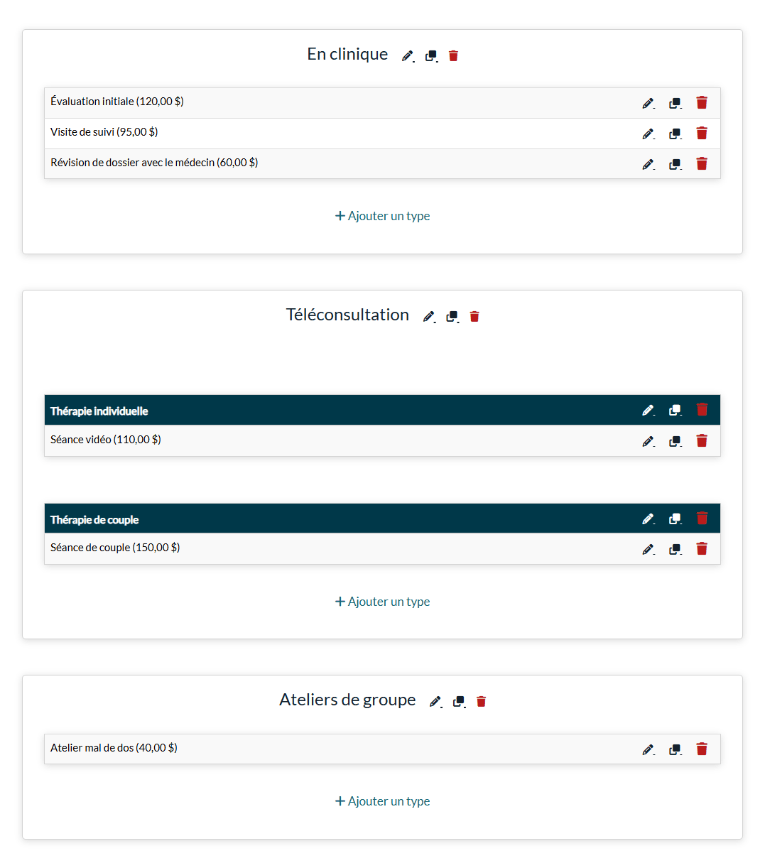 Catégories et types de rendez-vous dans Réglages > Rendez-vous