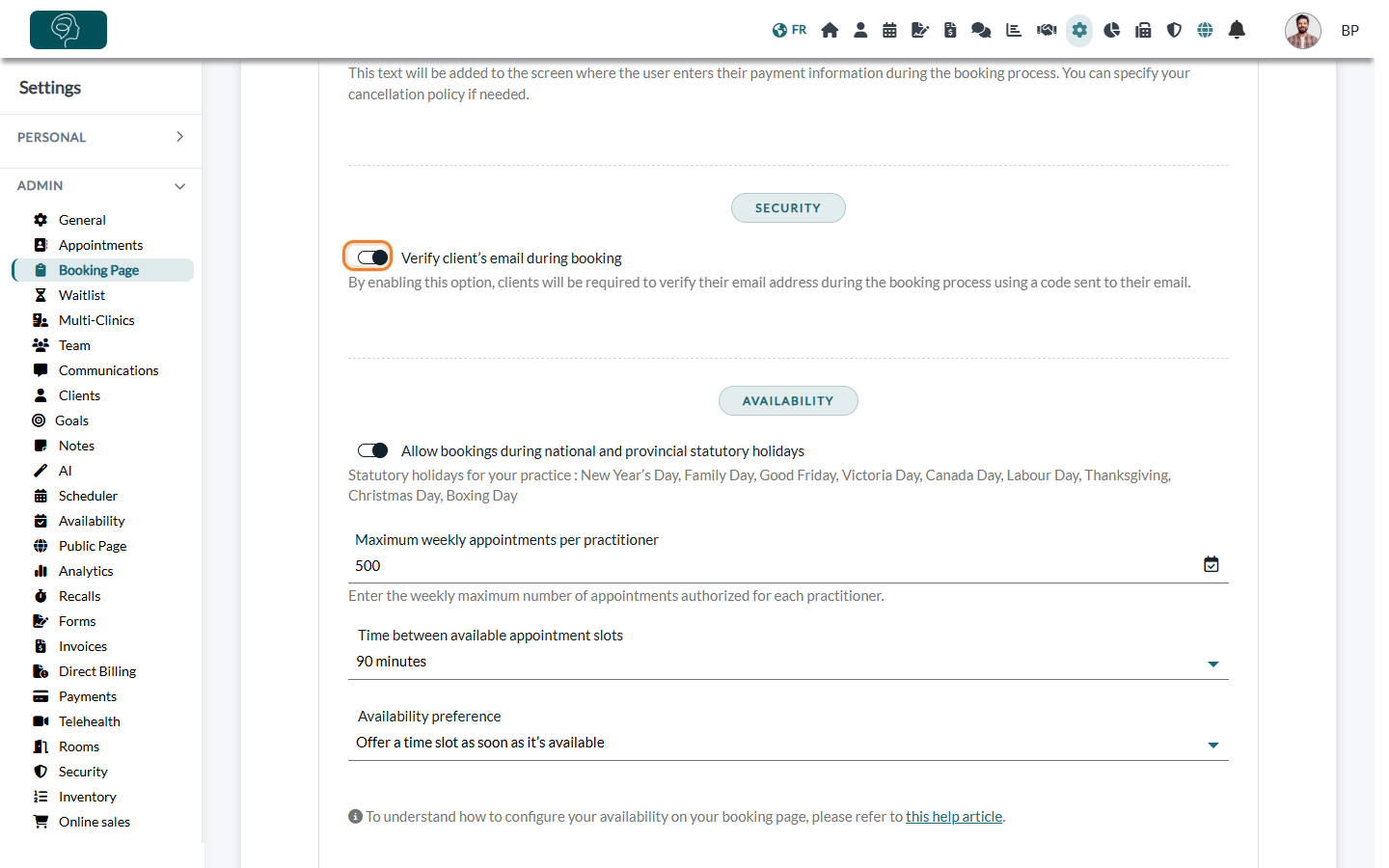 Verify client's email during booking option in Settings > Booking Page