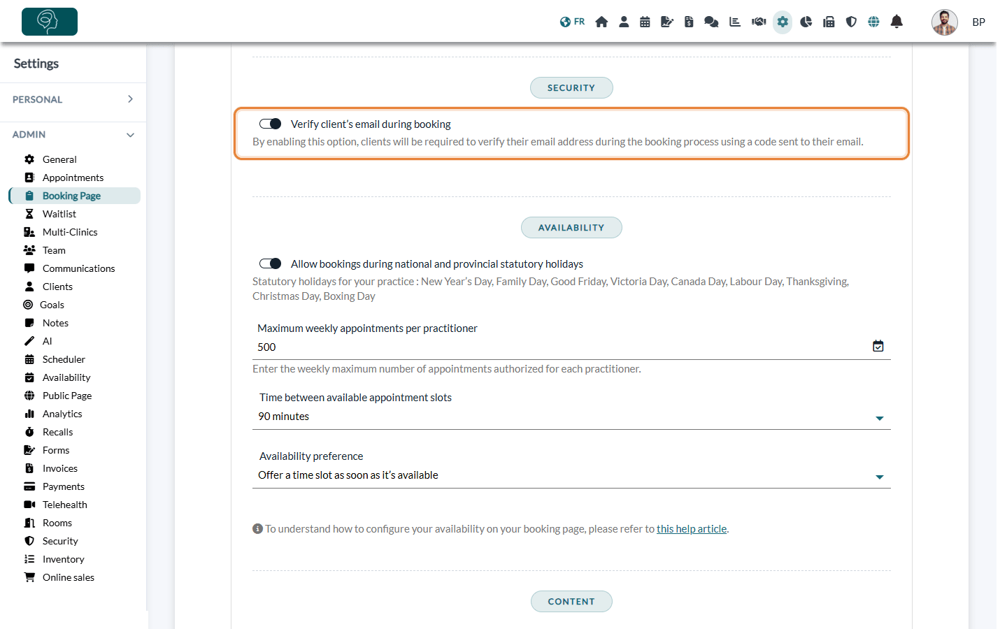 Verify client's email during booking option in the Security part of Settings > Booking Page