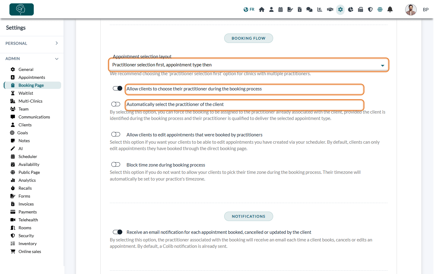 Booking flow part of Settings > Booking Page