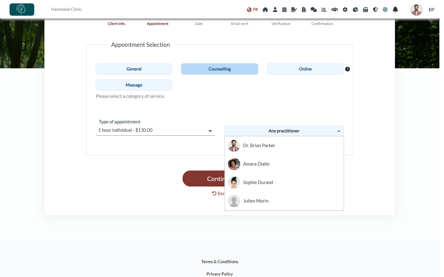 Appointment type first: type of appointment and practitioner list