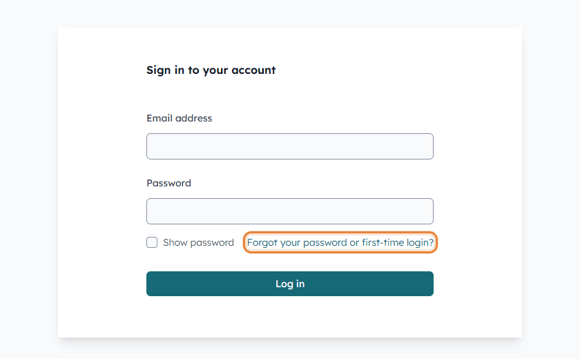 Client portal sign-in page with the Forgot your password or first-time login? link