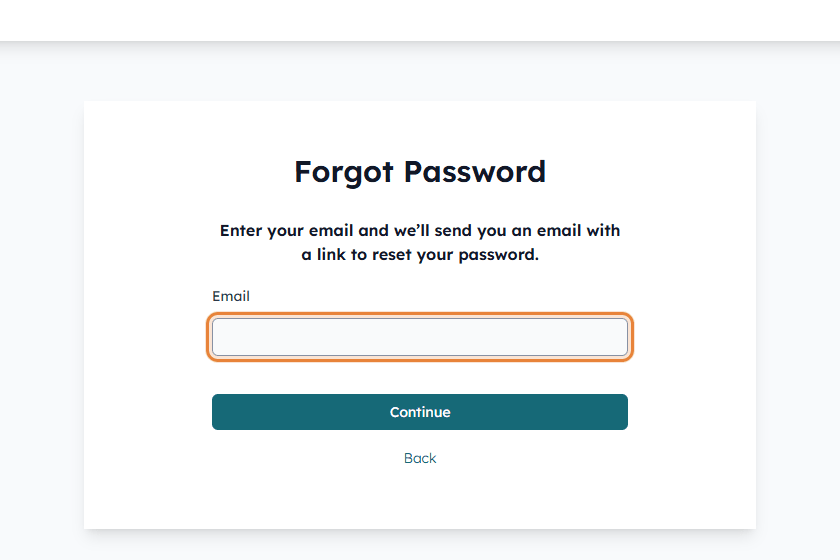 First-time login page where the client enters their email address