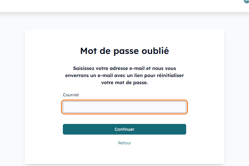 Page de première connexion où le client saisit son adresse courriel