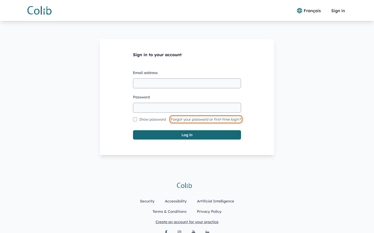 Client portal sign-in page