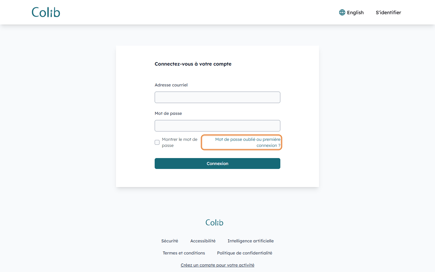 Page de connexion du portail client