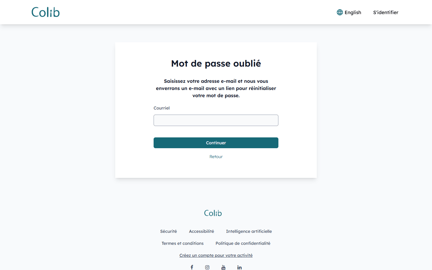 Page Mot de passe oublié du portail client