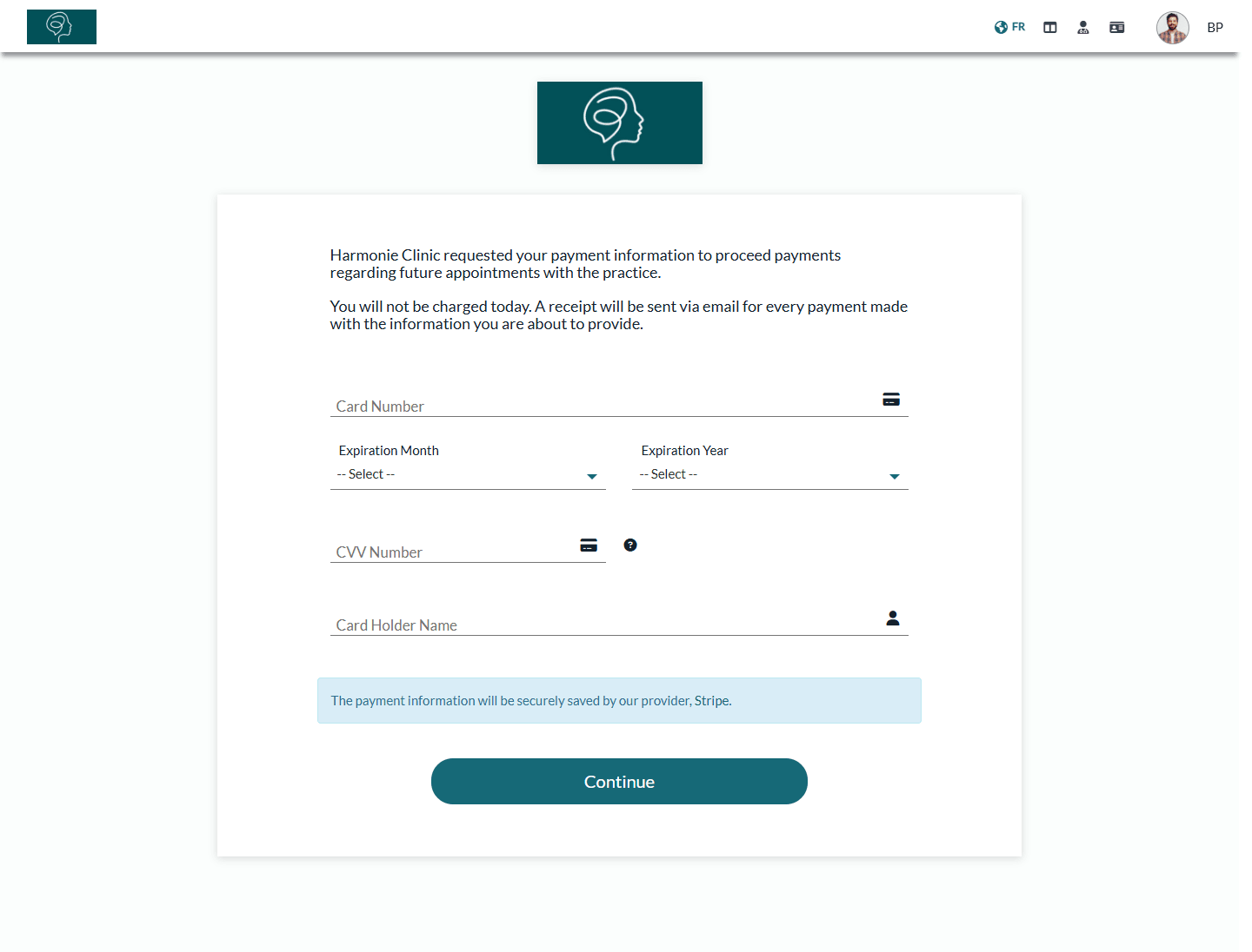 Page opened from the email to enter your payment information