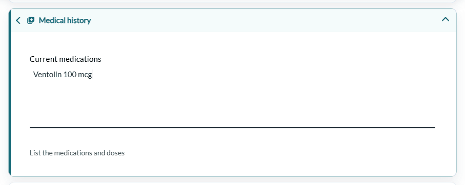 Section with its icon in the Profile tab of a client record