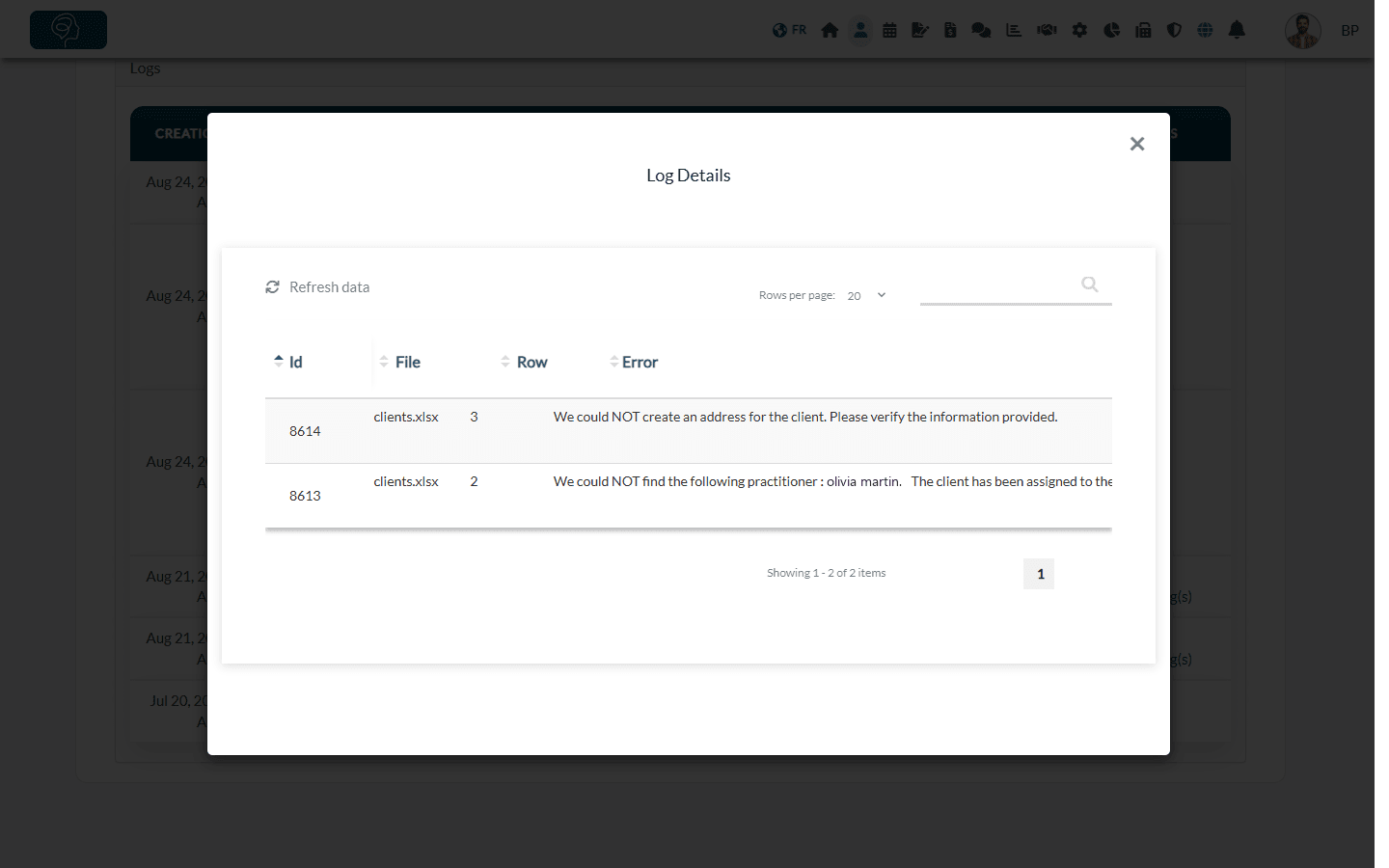 Log details with the file, the row and the reason of each warning