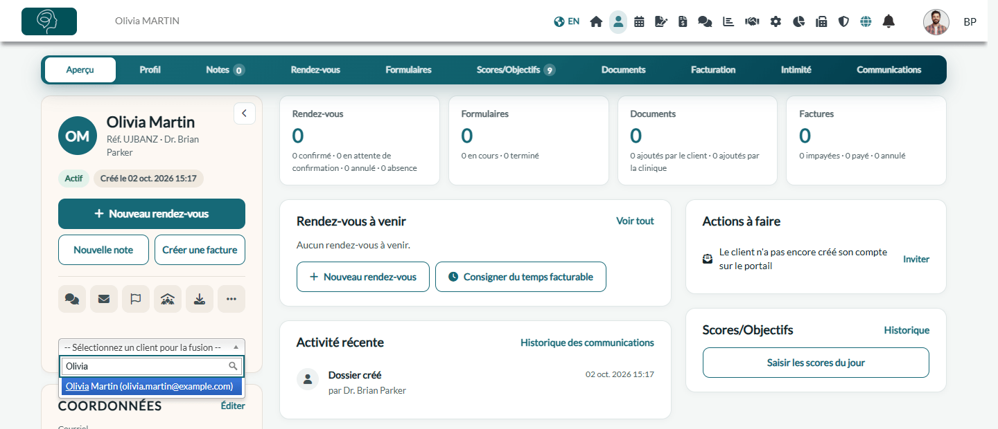 Sélection du dossier de destination dans la liste de fusion