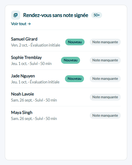 Carte Rendez-vous sans note signée de la page d'accueil