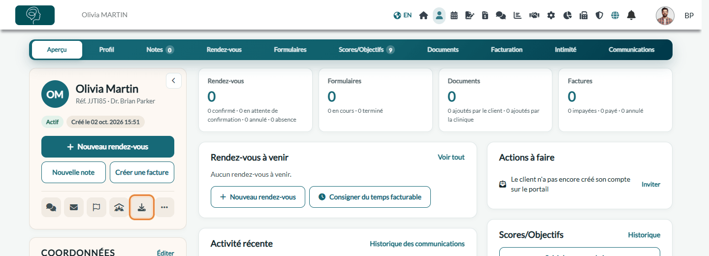 Icône Télécharger dans le dossier client