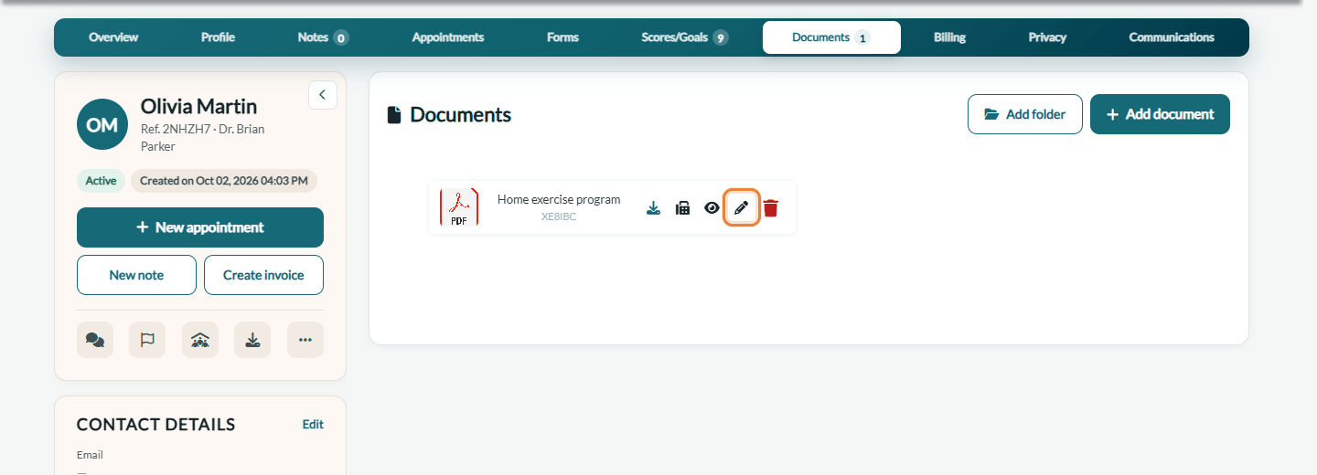 Edit icon of a document in the Documents tab