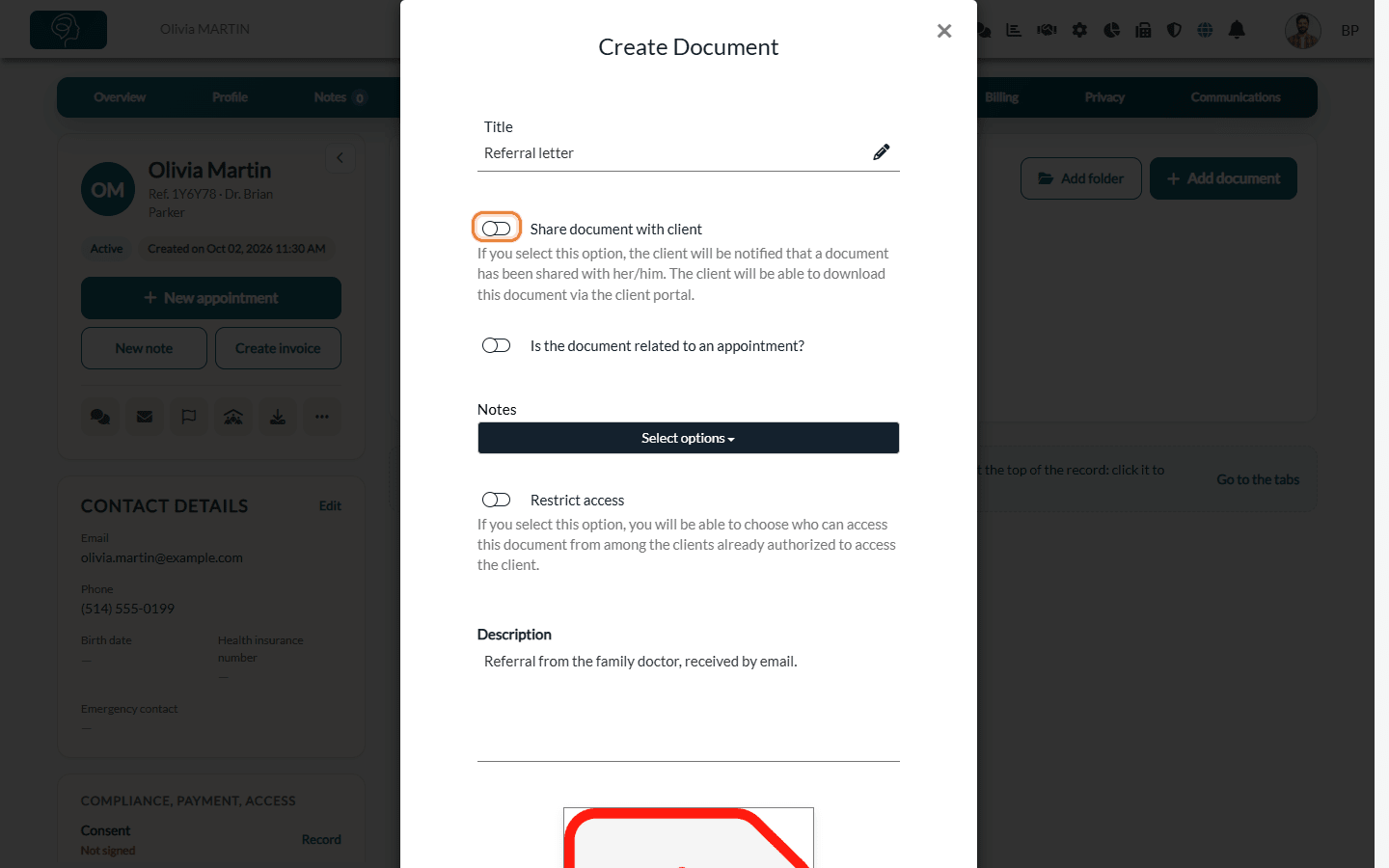 Create Document window