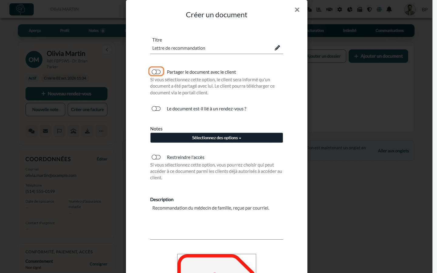 Fenêtre Créer un document