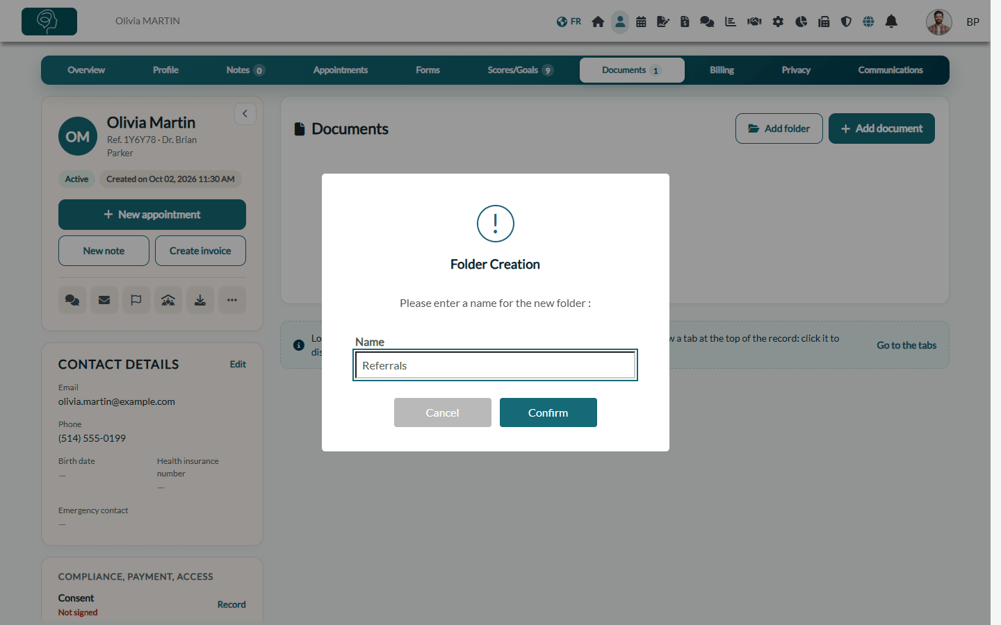 Folder Creation window