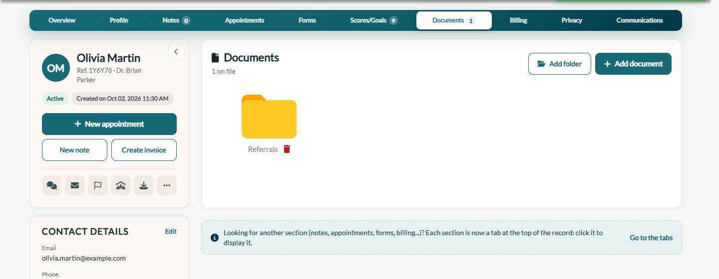 Folders in the Documents tab