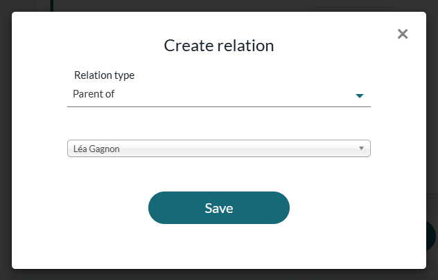 Create relation window with the relation type and the related client