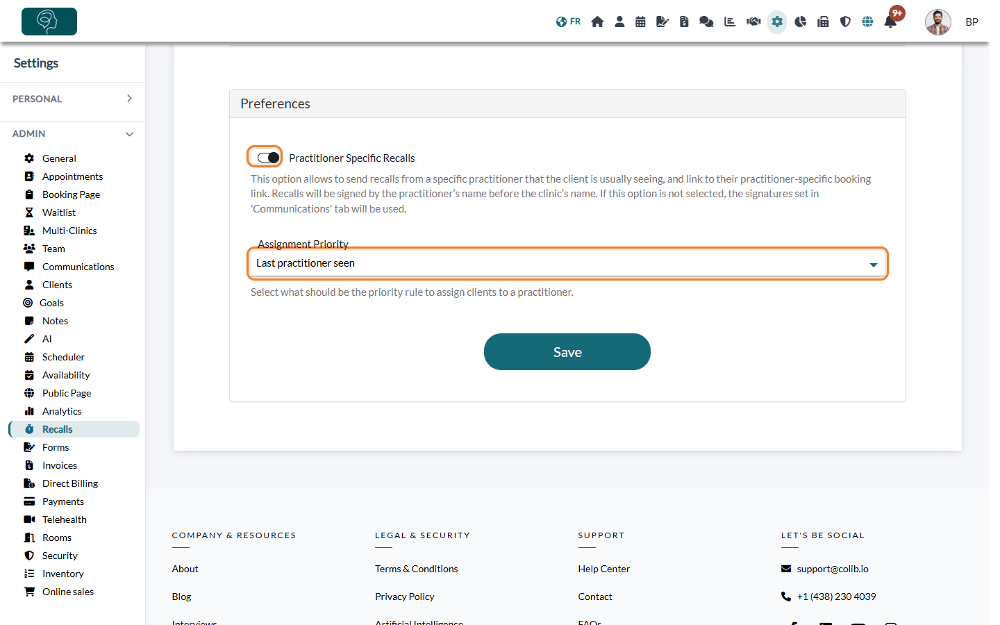Practitioner Specific Recalls option and Assignment Priority in the Preferences section