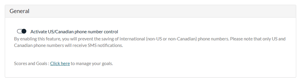 Activate US/Canadian phone number control option in Settings > Clients