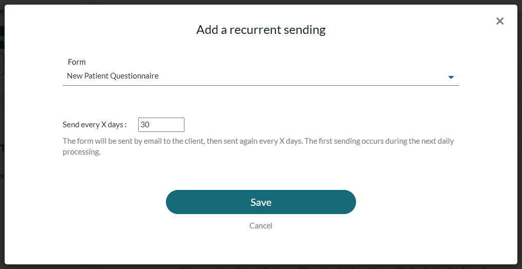 Add a recurrent sending window with the form and the number of days