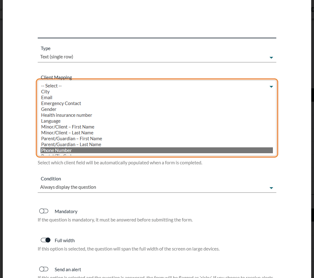 Client Mapping list of a Text (single row) question