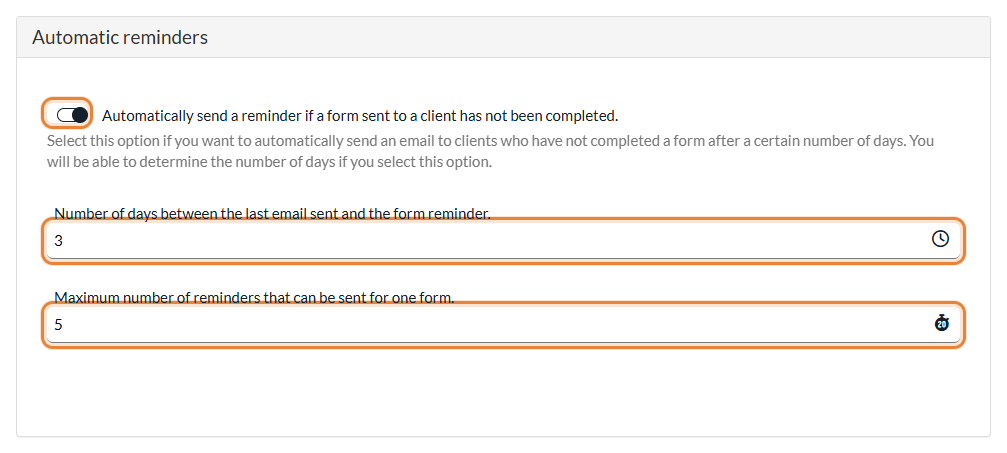 Automatic reminders section in Settings > Forms