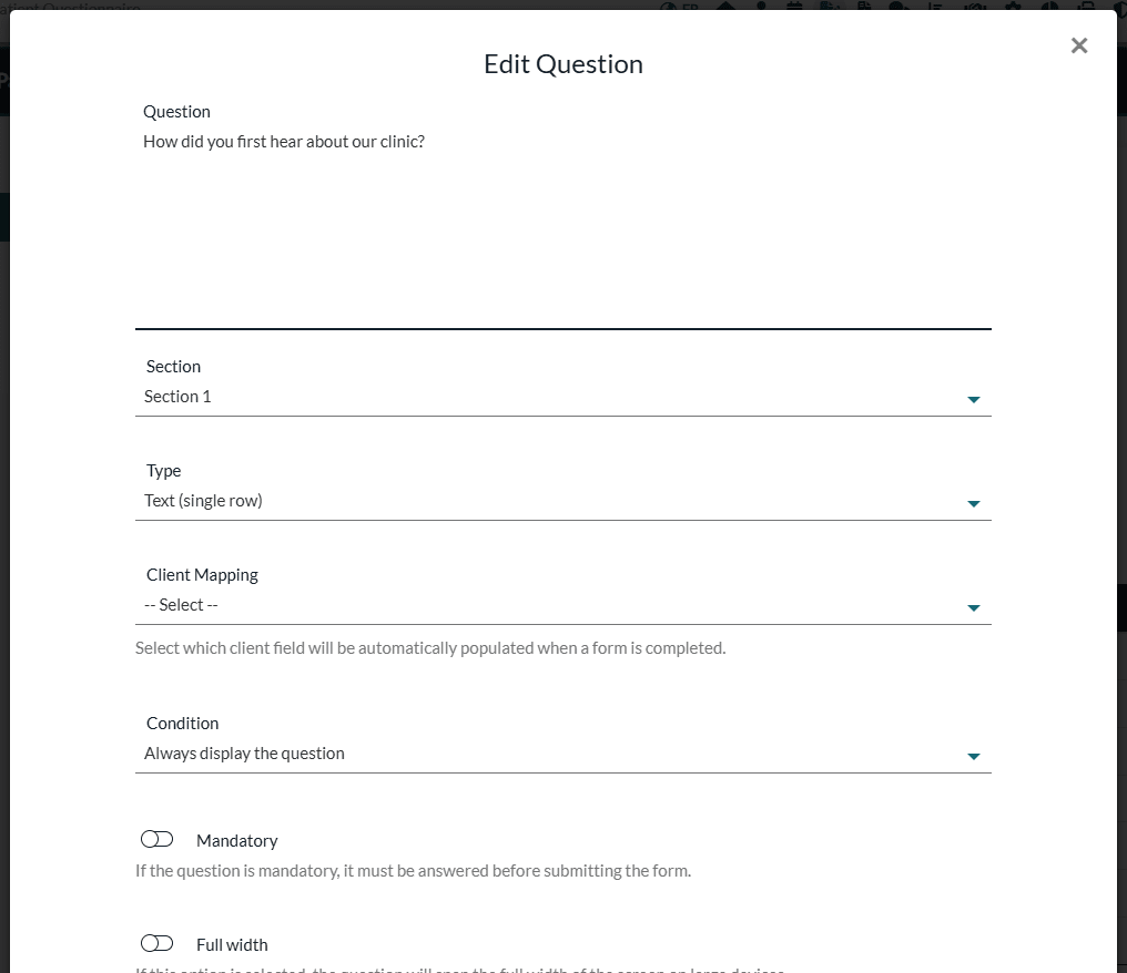 Edit Question window