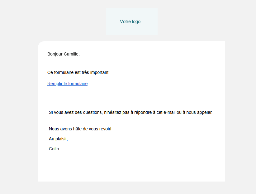 Exemple de courriel de formulaire reçu par un client