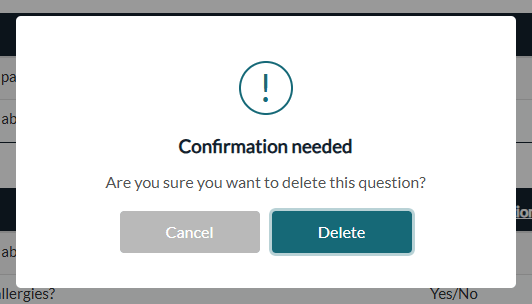 Confirmation before deleting a question