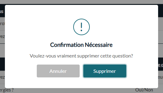 Confirmation avant de supprimer une question