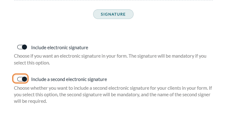 Signature section of the General tab with Include a second electronic signature turned on