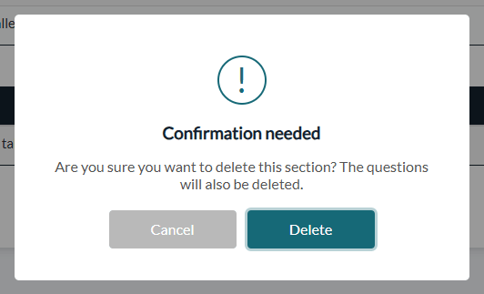 Confirmation before deleting a section and its questions