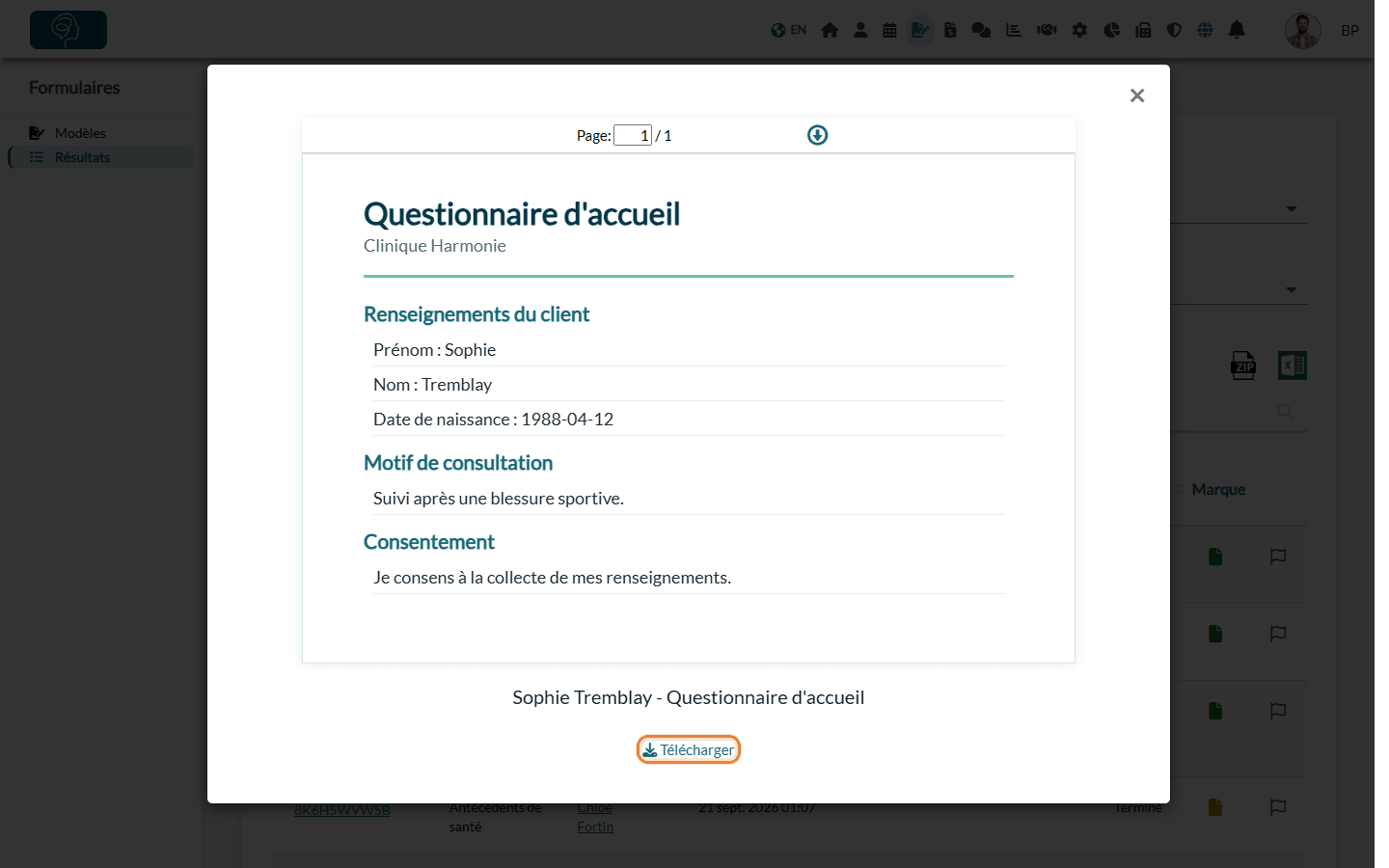 Visionneuse PDF avec le lien Télécharger