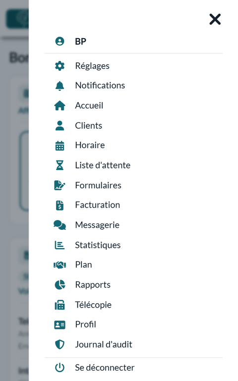 Menu de Colib ouvert sur un téléphone