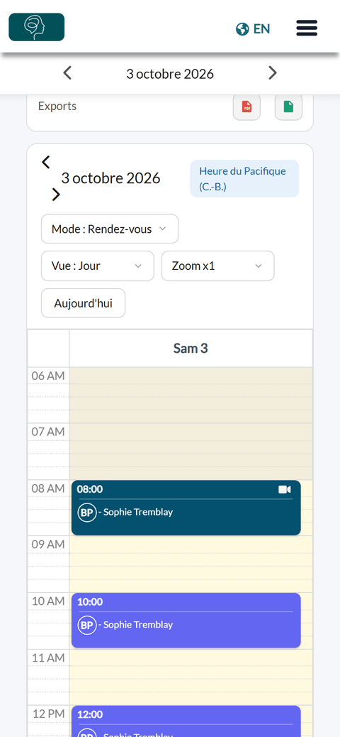 Horaire dans la vue Jour sur un téléphone