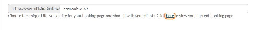 Page URL of the booking page with the here link