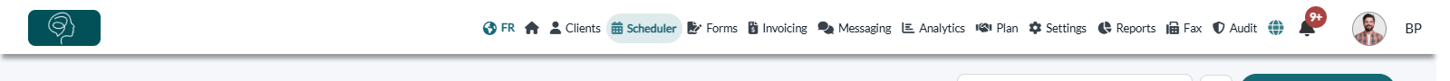 Top bar with the icons and the names of the sections in a wide window