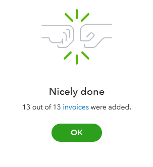 QuickBooks confirmation once the invoices have been added