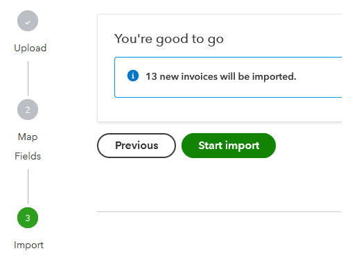 QuickBooks summary before starting the import