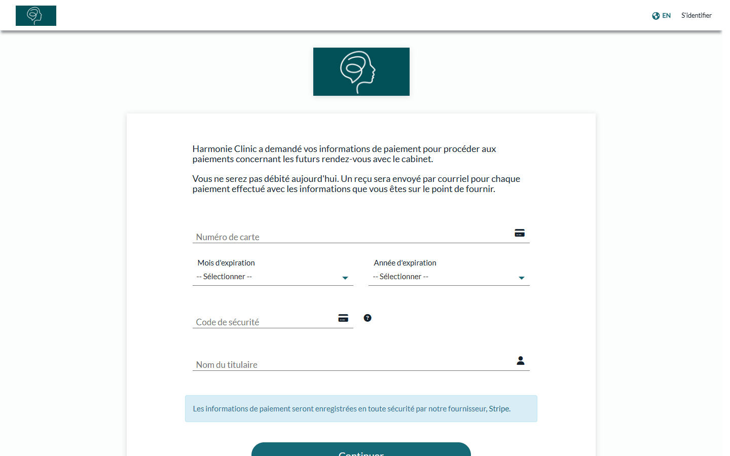 Page sécurisée où le client saisit les informations de sa carte