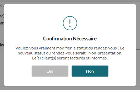 Fenêtre Confirmation Nécessaire avant de facturer une absence