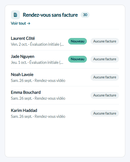 Carte Rendez-vous sans facture de la page d'accueil de Colib