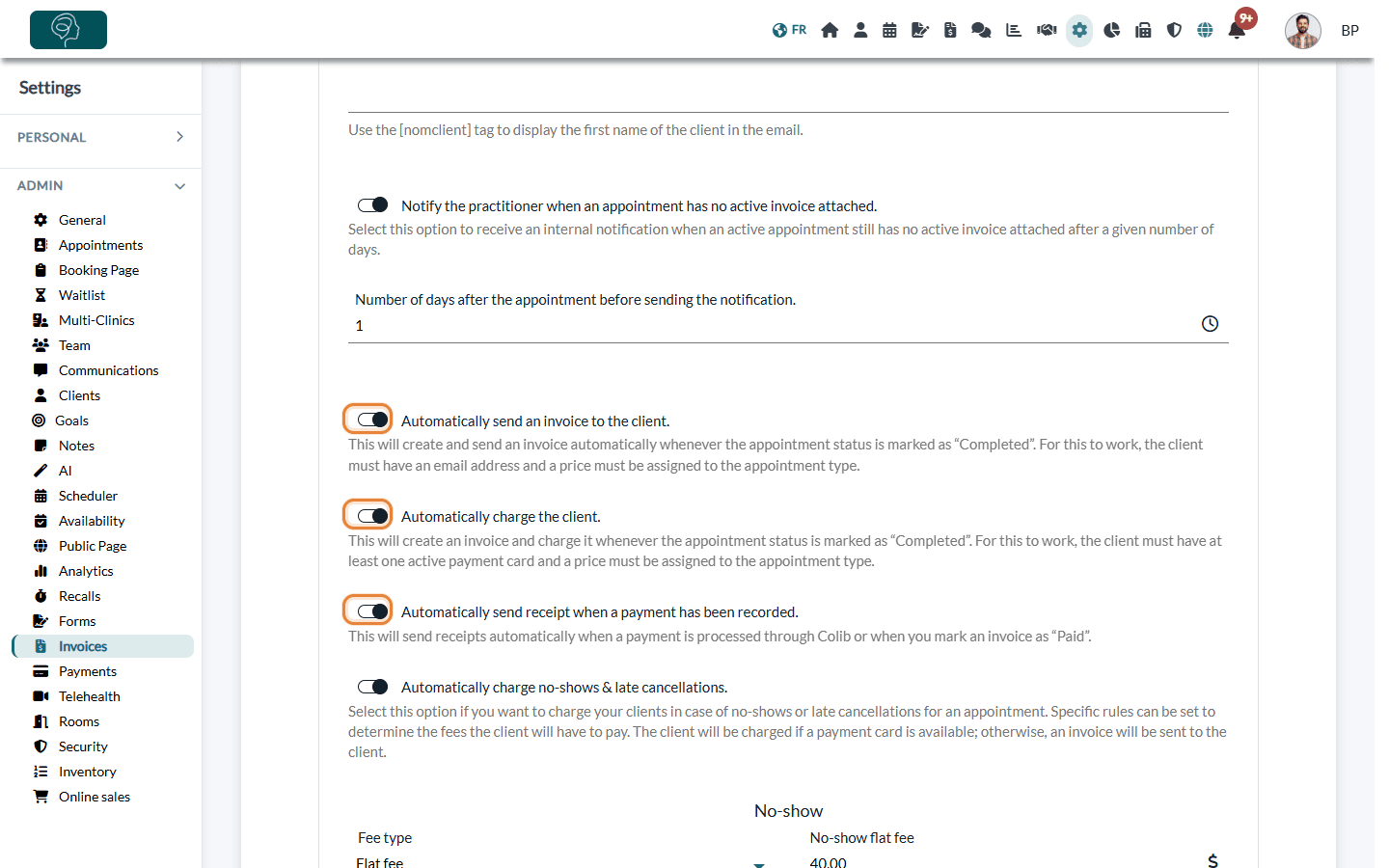 The three invoicing automations in Settings > Invoices > Automation