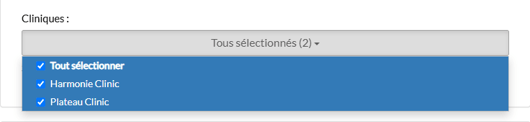 Champ Cliniques dans la fiche d'un membre de l'équipe, avec la liste des cliniques