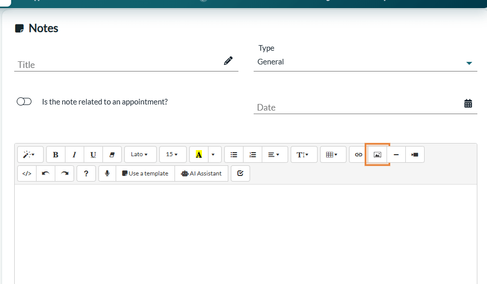 Picture button in the toolbar of the note editor