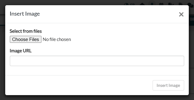 Insert Image window with Choose Files and Image URL